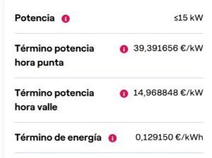 precio de la potencia contratada endesa tarifa 2.0TD