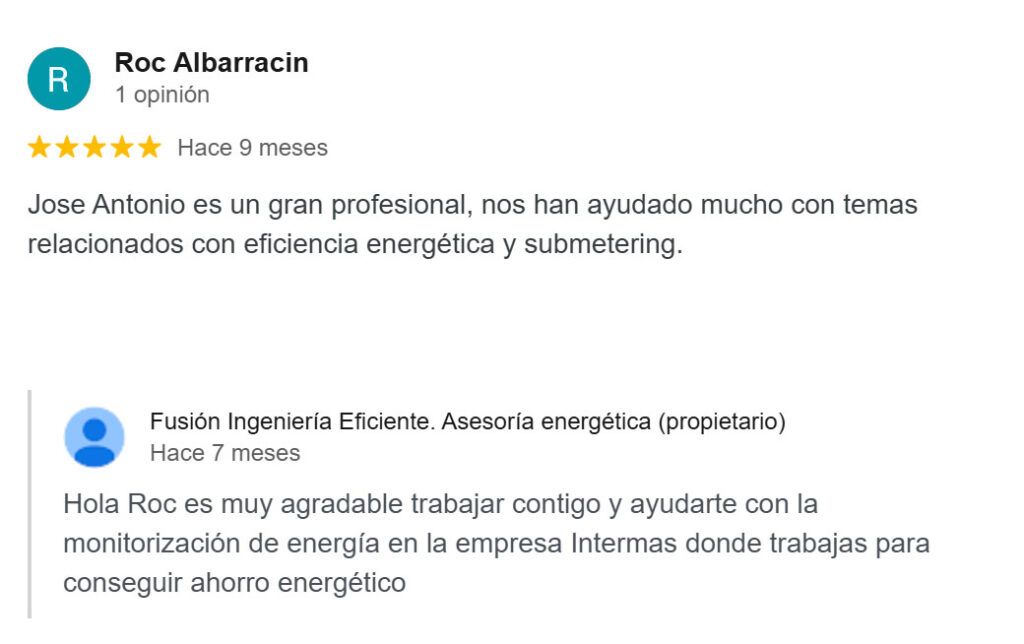 opinion cliente eficiencia energetica y monitorizazacion de energia