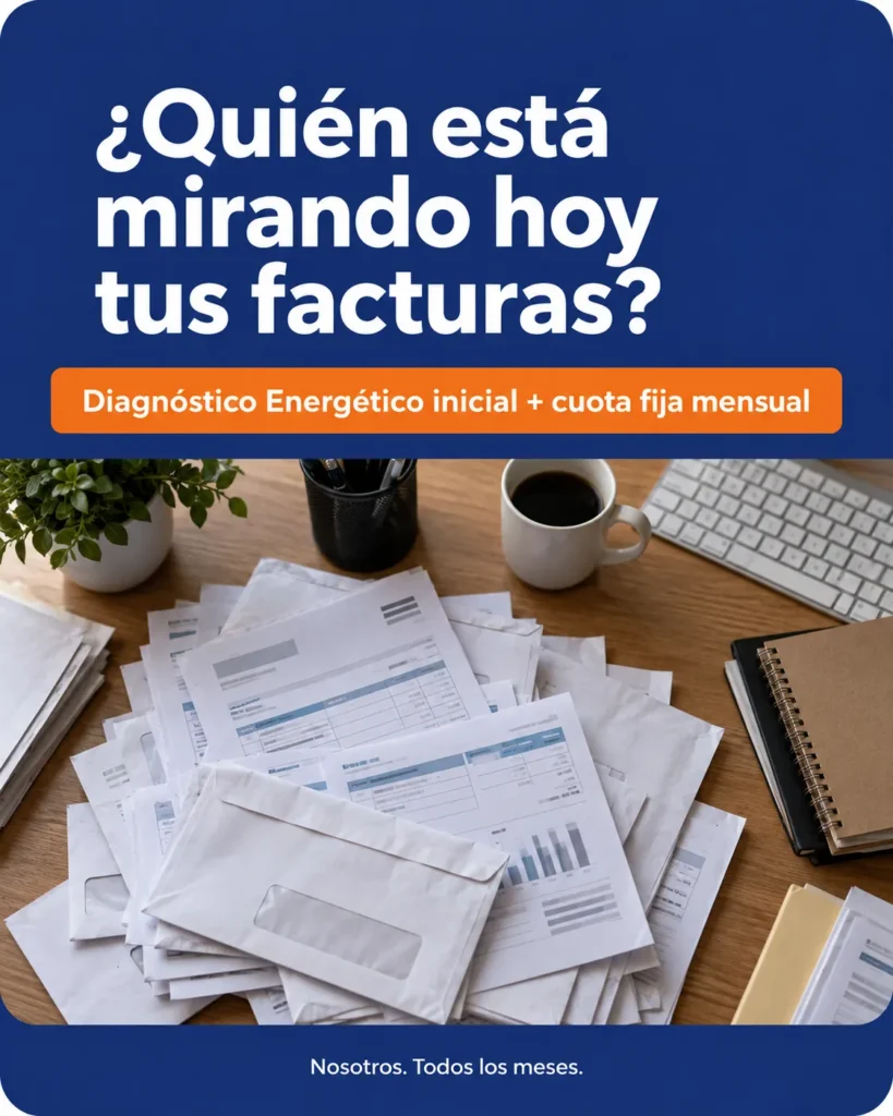 consultoria energetica revisa facturas de luz de empresa sin abrir sobre un escritorio