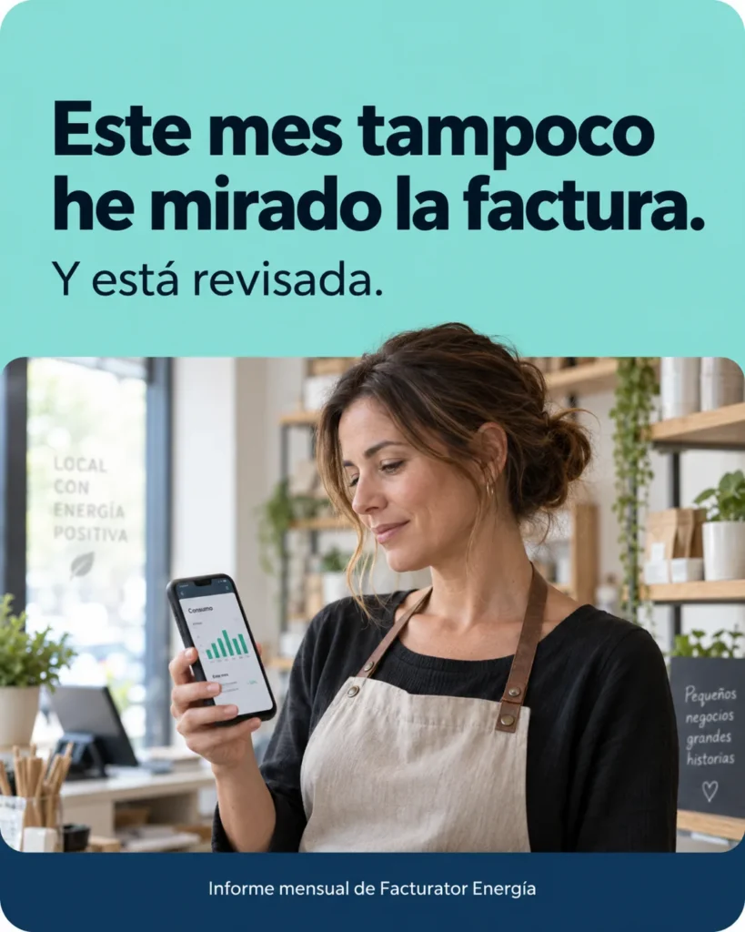 Gerente de una pyme consultando el informe energético mensual de su negocio